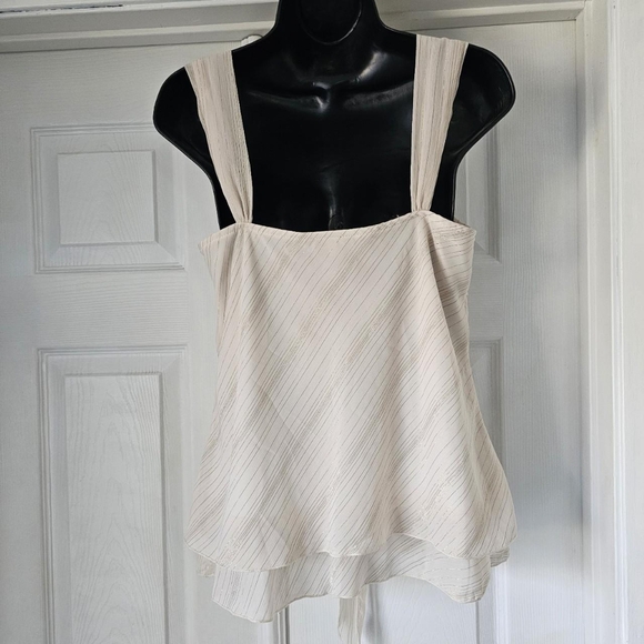 Vintage 90s cream/gold chiffon sweetheart neckline blouseSize large - Picture 3 of 5